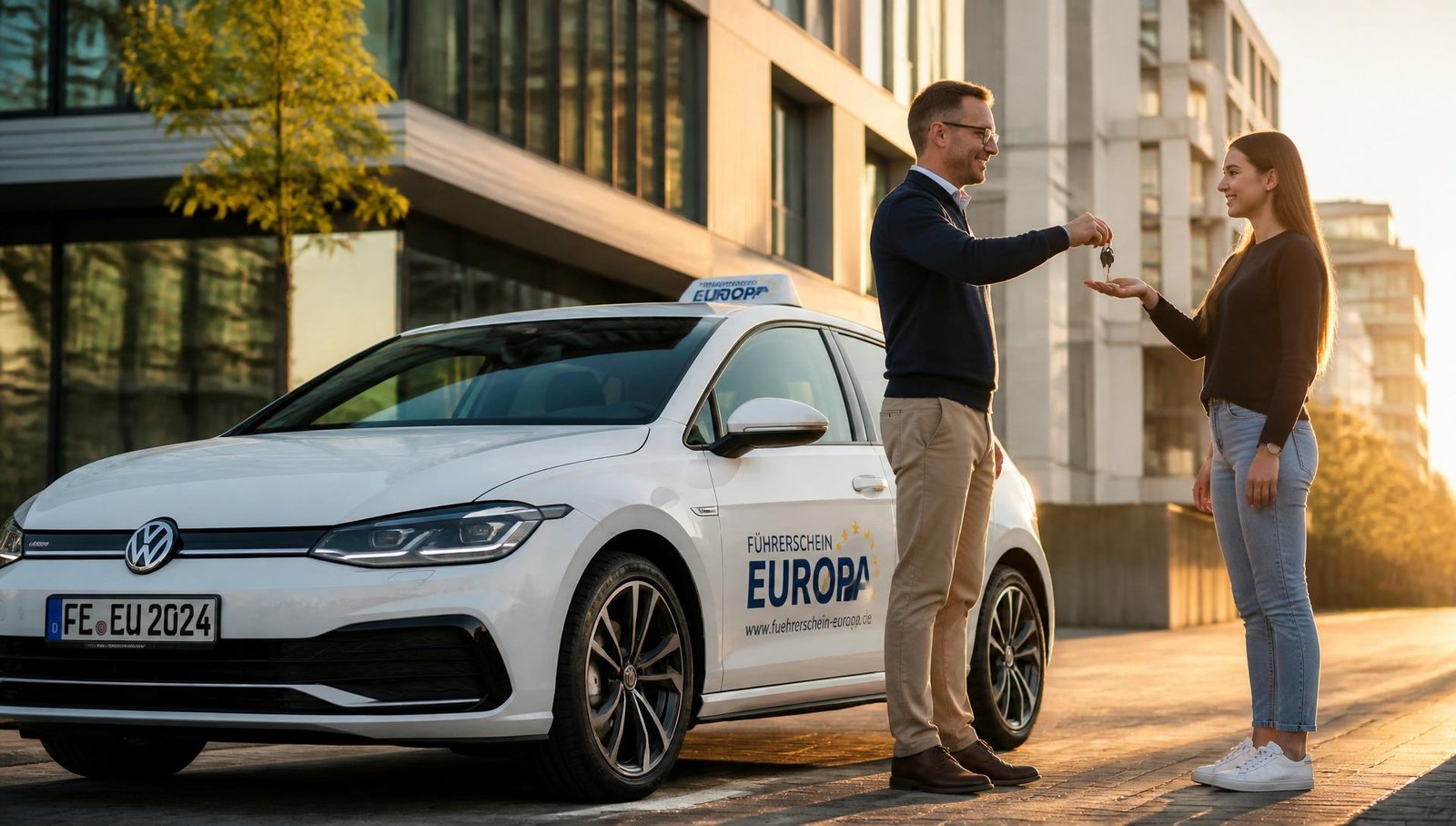 Moniteur et élève de Führerschein Europa lors d'une leçon de conduite